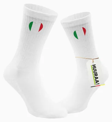 Produktbild von Huuraa Uni Socken Italien Flagge Herz 37/41 White Baumwolle Tennissocken Geschenkidee