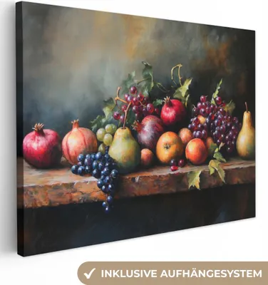 Produktbild von Wanddeko 80x60 cm - Stilleben - Früchtetisch, Leinwand Bilder Wohnzimmer