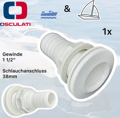 Produktbild von Osculati Boarddurchllass Kunststoff Weiß mit Schlauchanschluss 1" 1/2