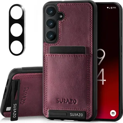 Zdjęcie produktu dla Skórzane etui SURAZO dla Samsung Galaxy S25 Plus z ochroną aparatu