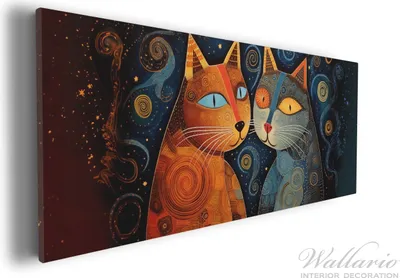 Produktbild von Wallario Premium Leinwandbild Kosmische Katzenfreunde in Größe 30 x 75 cm