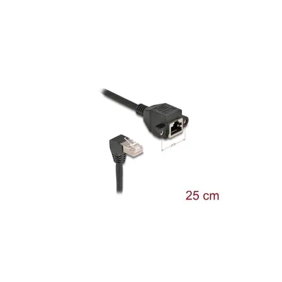 Produktbild von DeLOCK Netzwerk Verlängerungskabel S/FTP Stecker RJ45 Stecker 90° gewinkelt zu RJ45 Einbaubuchse Cat.6A 0,25 m schwarz, 0,25 m, Cat6a, S/FTP (S-STP), RJ-45, RJ-45, Schwarz