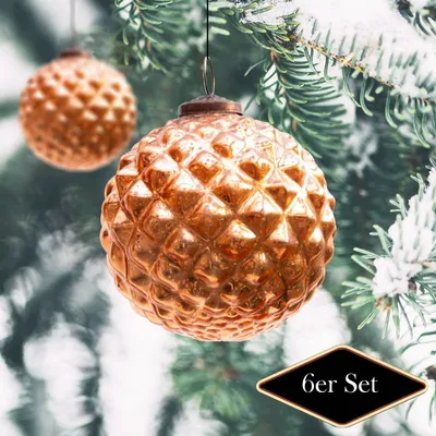 Produktbild von Christbaumkugelset, Rund, Struktur, 6er Set  | Glas, Kupfer | H10,5xB10,5cm