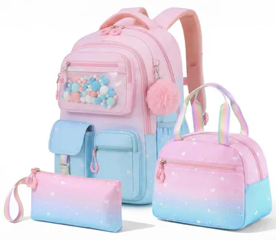 Produktbild von 3-teiliges Set Schulrucksack für Mädchen 1.-5. Klasse Hellblau