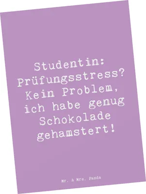 Produktbild von Mr. & Mrs. Panda Postkarte Spruch Studentin Schokoladenliebe - Lavendeltraum - Geschenk, Geschenke für Berufstätige, personalisierte, Ansichtskarte, Grußkarte, Beruf