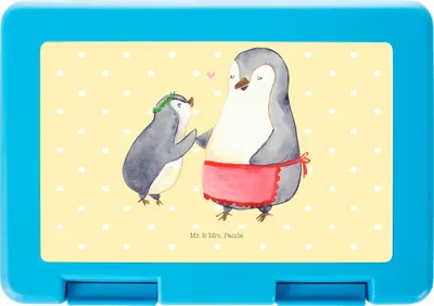 Produktbild von Mr. & Mrs. Panda Lunchbox Pinguin mit Kind - Gelb Pastell - Geschenk, Bentobox, Tochter, Meal Prep Box, Snackbox, Bento, Vorbild Mama, Muttertag, Mutter, Frühstücksbox