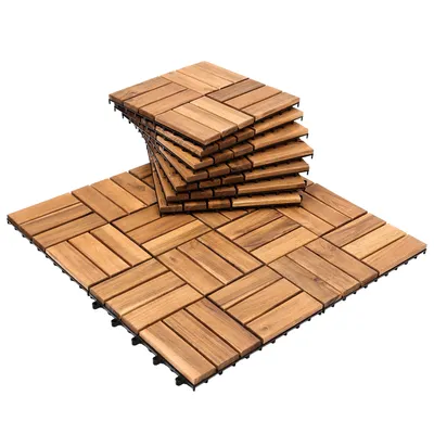 Zdjęcie produktu dla TolleTour 55x płytka drewniana 30x30 cm, płytki tarasowe z drewna akacjowego z systemem zatrzaskowym, 12 listew, na taras i balkon – 5 m²