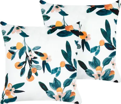 Obrázek produktu pro BELIANI Sada 2 Dekorativních polštářů zelený samet 45 x 45 cm vzor listů Boho dekorace doplňky