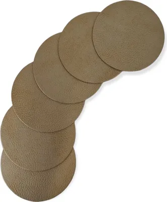Image de set de 6 dessous de verre Skinnatur Gold - Pour verres - Rond - Cuir recyclé - Marron/Jaune - 10cm