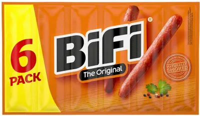 Produktbild von BiFi Original Salami Sticks – 6er Pack (6 x 20g) – Wurst Snack To Go - Luftgetrocknet Fleisch & Wurstwaren Paket - Salami mit Pfeffer, Koriander und Knoblauch - Ideale Knabberbox - Wurstpaket