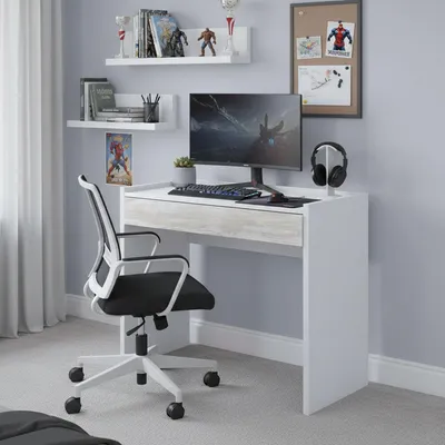Image de Veroli - Bureau, 82x40x77h cm Blanc, un tiroir
