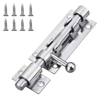 Obrázek produktu pro Zámek na dveře, šroubový zámek, 105 mm, stříbrný, nerezová ocel 304, s otvorem pro visací zámek, vhodný pro brány, okna, ploty