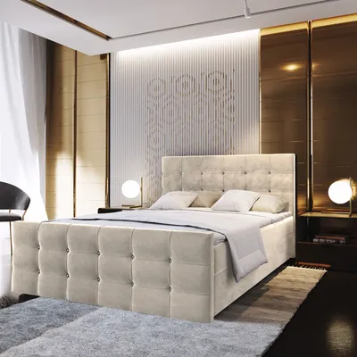 Produktbild von Masseno Boxspringbett SLAT 180x200 cm Komplett-Set mit Bonell Matratze und Topper, Polsterbett mit Bettkästen -Beige, COSMIC 10