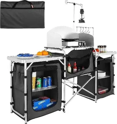 Produktbild von Famanu Campingküche - Klappbar - 174x110x46cm - Aluminium mit 3 Schränken - Schwarz