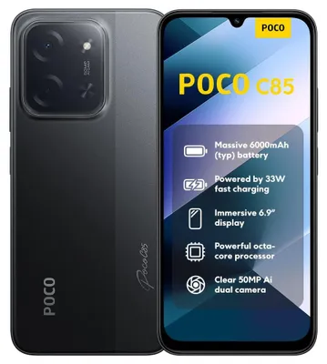 Obrázok produktu pre Smartfón Xiaomi POCO C85, 6+128 GB, 6,9-palcový displej s obnovovacou frekvenciou 120 Hz, MediaTek Helio G81-Ultra, duálny fotoaparát s umelou inteligenciou 50 MP, batéria 6000 mAh, čierna farba