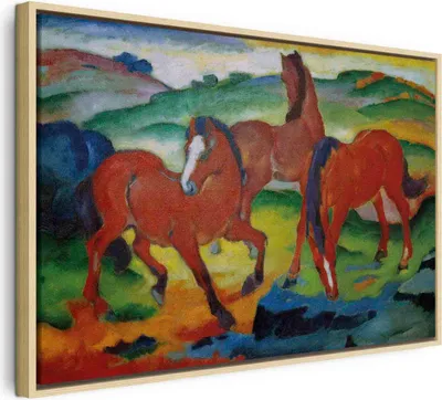 Produktbild von Italienischer Leinwand Leinwandbild - The Red Horses (Grazing Horses IV) (Franz Marc) 90x60 cm Reproduktionen l-F-13360-b-a