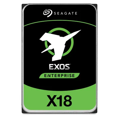 A product shot of a Seagate Exos X18 hard drive.