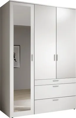 Produktbild von Kleiderschrank >Vesala< in Weiß mit Spiegel, Melamin - 135x195x56cm (BxHxT)