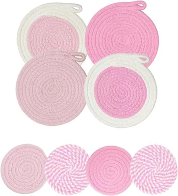 Imagen del producto de Juego de 8 individuales, resistentes al calor, de algodón: 4 posavasos de 11 cm y 4 individuales de 18 cm, para la mesa