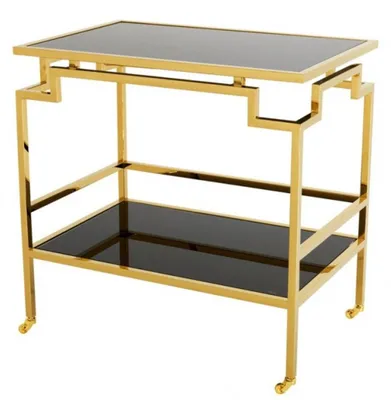 Produktbild von Casa Padrino Luxus Bar Trolley Servierwagen Edelstahl Gold / schwarzes Glas - 72 x 47 x H. 71,5 cm