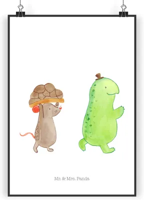 Produktbild von Mr. & Mrs. Panda Bild Schildkröte Maus DIN A5 - Weiß - Geschenk, wanddeko, drucke, Beste Freundinnen, Hilfe, Kunstdruck, Wandbild, Deko