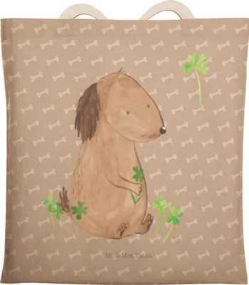 Produktbild von Mr. & Mrs. Panda Einkaufstasche Hund Kleeblatt - Hundeglück - Geschenk, Viel Glück, Tasche, Stofftragetasche, Tote Bag, shopping, Selbstliebe, Tragetasche, Sprüche