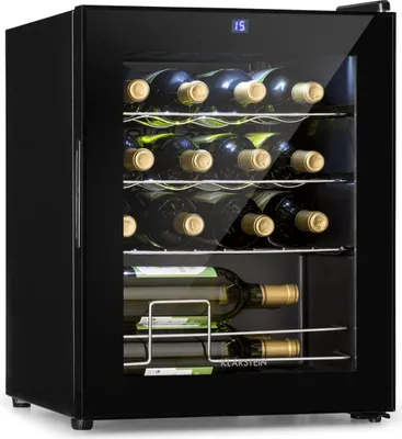 Produktbild von Klarstein Weinkühlschrank, 1 Zonen Getränkekühlschrank Klein, Kleiner Weinschrank 42L, Wein-Kühlschrank Klein mit Glastür, Indoor/Outdoor Flaschenkühlschrank, Wine Fridge 5-18°C, 16 Flaschen