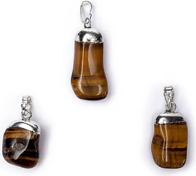 Produktbild von Tigerauge-Edelstein-Anhänger mit Stift und gebohrter Kappe – Packung mit 5 Stück – ± 2–3 cm