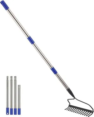 Immagine prodotto di Rastrello da giardino 183 cm, 14 denti, in metallo, per prato e foglie