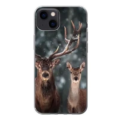Produktbild von MuchoWow® Handyhülle Schutzhülle Hülle für iPhone 13 mini Hirsche - Tiere - Winter - Geweih - Schnee - Natur Silikon Softcase Handy Hülle - Softcase