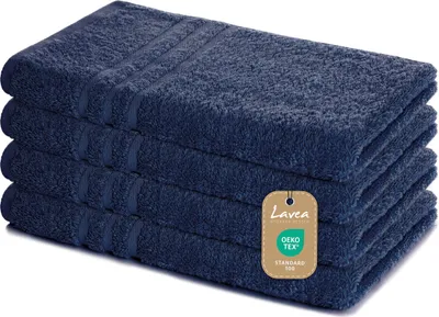 Produktbild von Lavea® 4er Set Handtuch 50x100 cm – Saugstarke und Weiche Handtücher aus 100% Baumwolle, Frottierserie Elena – Navy