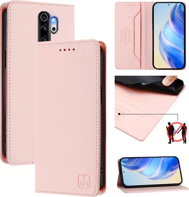 Produktbild von Lederhülle für Xiaomi Redmi Note 8 Pro Hülle Flip Brieftasche Kartenfächern Ständer Schutzhülle Pink