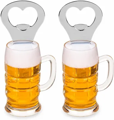 Productafbeelding van Metalen flesopeners met koelkastmagneet - Set van 2 - Magnetische bieropener - Flesopener voor koelkast - Huishouden - Bar - Cadeau (bierglas)