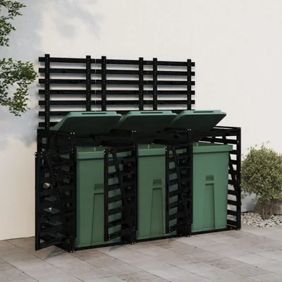 Produktbild von "2026 Promotion" Mülltonnenbox für 3 Tonnen Schwarz Massivholz Kiefer - Mülltonnenboxen CC9444