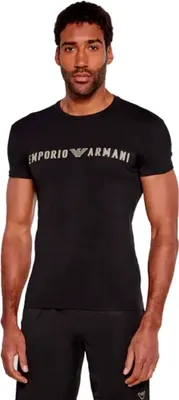 Immagine prodotto di T-shirt uomo EMPORIO ARMANI  maglia mezza manica girocollo cotone elasticizzato con logo stampato articolo EM000375 AF10772, S, Cotone 95%,Spandex 5%