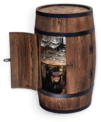 Produktbild von Creative Cooper  Fassbar Stehtisch mit Tür und LED - Alkoholschrank Flaschenregal Holz - Holzfass - Fassmöbel - Wineregal - Whiskybar- Weinfass mit Tür - 80 cm (Sonnenverbranntes wenge)