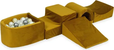 Zdjęcie produktu dla Piankowy plac zabaw z mostem i basenem Micro Velvet Gold + 100 piłek: Jasnozłota, masa perłowa, srebrna, przezroczysta