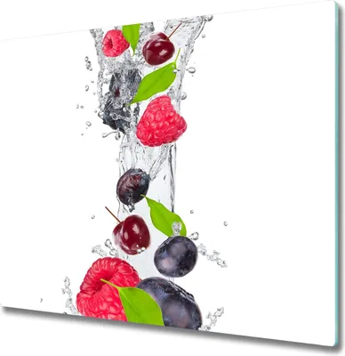 Produktbild von Glas Herdabdeckplatte 60x52 cm Spritzschutz Glasabdeckplatte Schneidebrett Obst und Wasser