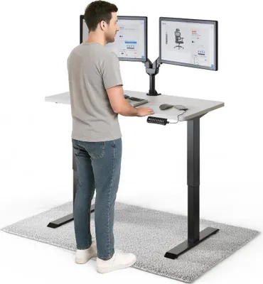 Produktbild von DESKSPACE PRO Elektrisch höhenverstellbarer Schreibtisch – 120x60 cm Memory & Kollisionsschutz, Computertisch Weiße Tischplatte / Schwarzes Gestell
