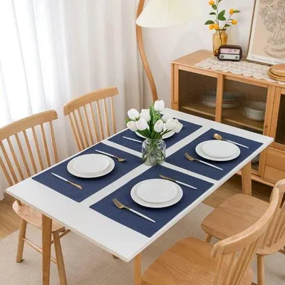 Immagine prodotto di Set di tovagliette in lino, in tessuto blu scuro, set da 4 pezzi, 48 x 33 cm