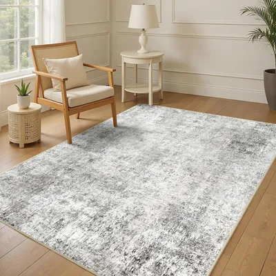 Image de Tapis de 120x180 cm, à poils courts, antidérapant, gris et blanc, pour salon