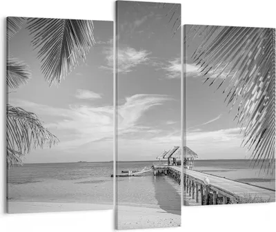 Produktbild von Bild auf Leinwand - Leinwandbild - 3 Teile - Himmlisch Strand Monochrom - 95x80cm - Wand Bild - Wanddeko - Wandbilder - Leinwanddruck - Bilder - Wanddekoration - Leinwand bilder - CB95x80-4750