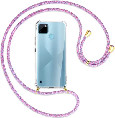 Produktbild von Handykette Backcover-Schutzhülle mit Band (Metall goldfarben) für  Realme C21Y /C25Y - lila/rosa/blau