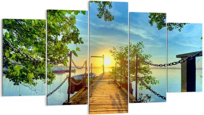 Produktbild von Bild auf Leinwand - Leinwandbild - See Sonnenuntergang Boot Landschaft - 160x85cm - Wand Bild - Wanddeko - Leinwanddruck - Bilder - Kunstdruck - Leinwand bilder - Wandkunst - EA160x85-2573