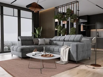 Produktbild von DOMO-HOME Rohová pohovka PABLOS s polohovateľným čelom 279x201cm | Moderná rohová pohovka s funkciou spania a úložným priestorom | Možnosť výberu pravej alebo ľavej strany | Farba sivá Cloud | Ľavá