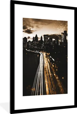 Produktbild von MuchoWow® MuchoWow® Gerahmtes Poster Gold - Autobahn - Städte 60x90 cm - Poster mit zchwarzem Bilderrahmen - Dekoration - Wandposter Wohnzimmer - Hochwertig
