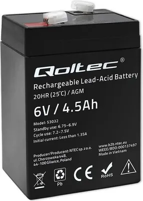 Zdjęcie produktu dla Akumulator AGM Qoltec 6V | 4.5Ah