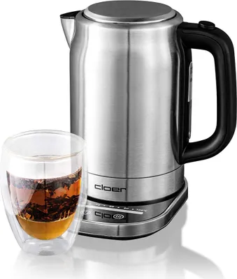 Produktbild von Cloer 4459 Touch-Wasserkocher 1,7 l mit Kalkfilter, Basis mit Glasoberfläche-LED-Anzeige, 60-100°C, Warmhaltefunktion, Wasserstandsanzeige,