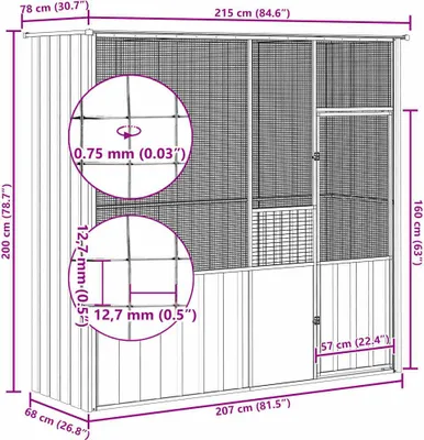 Obrázek produktu pro vidaXL Voliéra antracitová 215x78x200 cm Pozinkovaná ocel