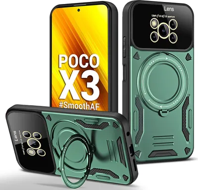 Immagine prodotto di Custodia resistente per Xiaomi Poco X3 NFC / X3 Pro, custodia a due strati con supporto ad anello e supporto verde